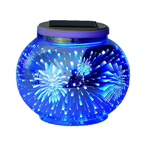 Lámparas Solares,SUAVER Lámpara de mesa 3D Luces Solares Impermeable,Jarrón Decorativo Con Luces nocturnas Colorido,Lámpara Decorativa Atmósfera para Jardín,Terraza,Comedor(Fuegos artificiales)