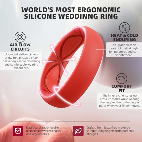 Image of Egnaro 4 /5 /8 Variety Multipack Ergonomic Breathable Bridal Rings Sets, 6mm Wide - 2mm Thick Rubber Wedding bands women, silicone Rings for her with Half Size