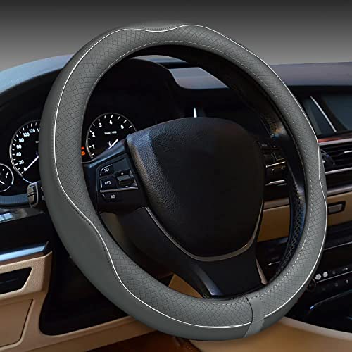 Image of Car Steering Wheel Cover, Anti-Slip, Safety, Soft, Breathable, Heavy Duty, Thick, Full Surround, Sports Style (Gray)