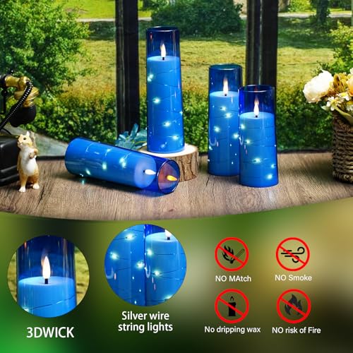 Image of Sasigeiaa Flameless Candles with Embedded Star String - Battery Operated LED Candles, with Remote,12 Blue Flickering Candles for Christmas, Weddings, Home Decor & Party,(D 2.3 inchxH 5 inch 6 inch 7 inch)