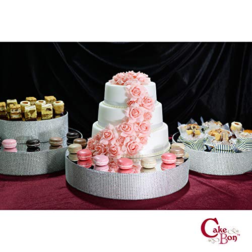 Cakebon Wedding Cake Stand (Silver - 16 Inches - Round) - Gorgeous Cake Display Centrepiece For Wedding Cakes, Cupcakes And Desserts - Strong Lightweight Polystyrene Foam With Faux Rhinestones #TOP4