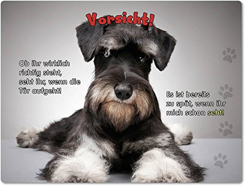 Merchandise for Fans Blechschild/Warnschild/Türschild - Aluminium - 15x20cm - mit Spruch - Motiv: Schnauzer Zwergschnauzer Mittelschnauzer - 01