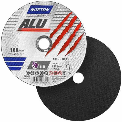 Norton Trennscheibe Aluminium A 36 Q ALU | Durchmesser wählbar: 180 x 2.5 x 22.23 mm - 25 Stück