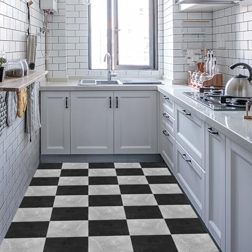 STARVAST 40 Stück PVC Bodenbelag Vinylboden Selbstklebend 30×30cm, 3.6m² Vinyl Klebefliesen Bodenfliesen Fliesenaufkleber für Schlafzimmer Küche Wohnzimmer, Grau/Schwarz Marmor