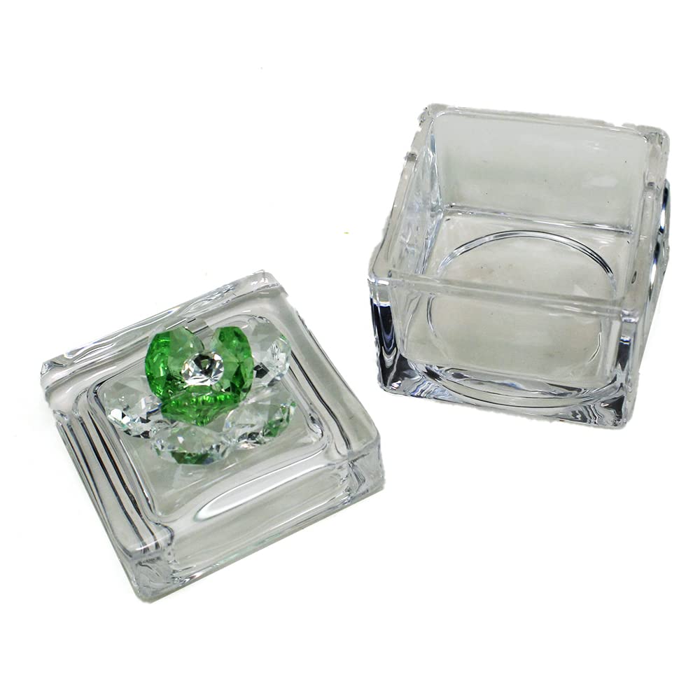 DLM 34454-verde (Kit 12 Pezzi) Scatola Scatolina Porta Confetti in Vetro con Fiore colorato in Cristallo e Cuore Santa Cresima Confettata_Verde bomboniera