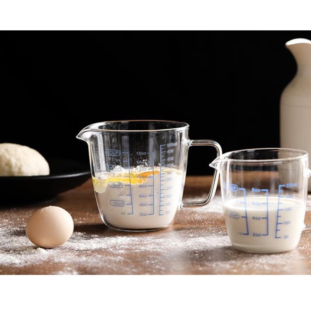 Lot de 2 Tasses à mesurer en Verre pour Lait battu avec poignées Tasses à Lait graduées pour Petit-déjeuner Chauffage au Micro-Ondes Tasse à Une Seule Couche (500 ML (2 pièces))