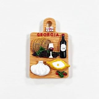 LUYMFSY Georgia Cutting Board 3D Fridge Magnet, Resin Kitchen Decor with Wine and Food Design, Red and Gold