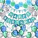 PushingBest decoración cumpleaños, 6 pañuelo de Papel, Pompones 30PCS Globos de látex (10 Piezas x Azul / Verde / Blanco).