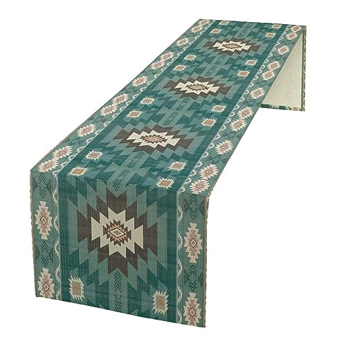Image of Ethnic Southwestern Table Runner,Navajo Tribal Native American Boho Geometric Pattern Aztec Table Runner for Kitchen Table Dining Room Coffe 13x72 inch