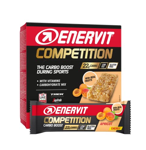 Enervit Competition Bar Albaricoque, Barritas Energéticas con Trozos de Albaricoque, Fórmula Técnica, Para Actividades de Alta Intensidad, 22g de Carbohidratos, Vegano, Sin Gluten, 12 Barritas de 30g
