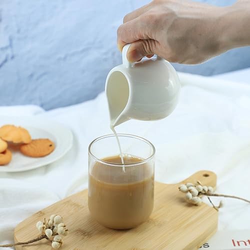 Miniatura 4 de Sizikato 2 piezas de mini crema clásica de cerámica blanca pura con asa, jarra de crema de leche de café pequeño. 4.5 oz