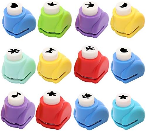 Jeemitery 12pcs Mini Paper Craft Punches, Colorful Crafts Hole Punch Shape Puncher Paper Scrapbooking Punches Craft DIY Printing Shaper Puncher for Crafting & Fun Projects
