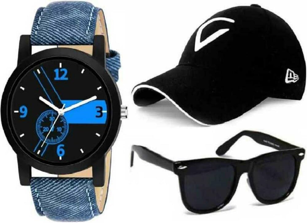GIFFEMANS GFMN1291 Analog Black Dial Blue Strap Watch with Sunglass and Cap for Boys (Combo of 3) (B0CL2MTT4Q) Amazon Price History, Amazon Price Tracker