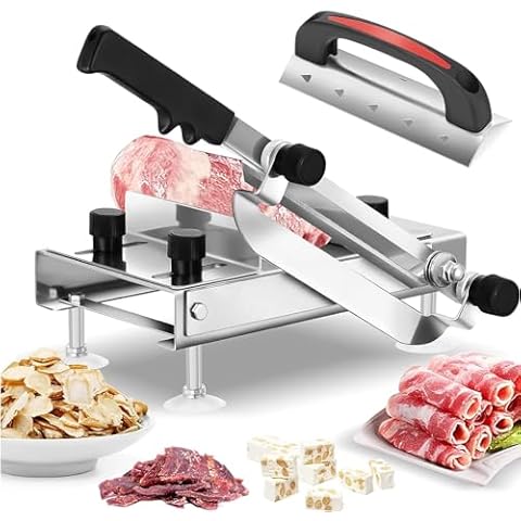 BAOSHISHAN Manual Frozen Meat Slicer, Stainless Steel Meat Cutter Beef Mutton Roll Bacon Nougat for Home Cooking of Shabu Shabu Hotpot Korean BBQ (Include 10 Meat Freezer Bags) Cover