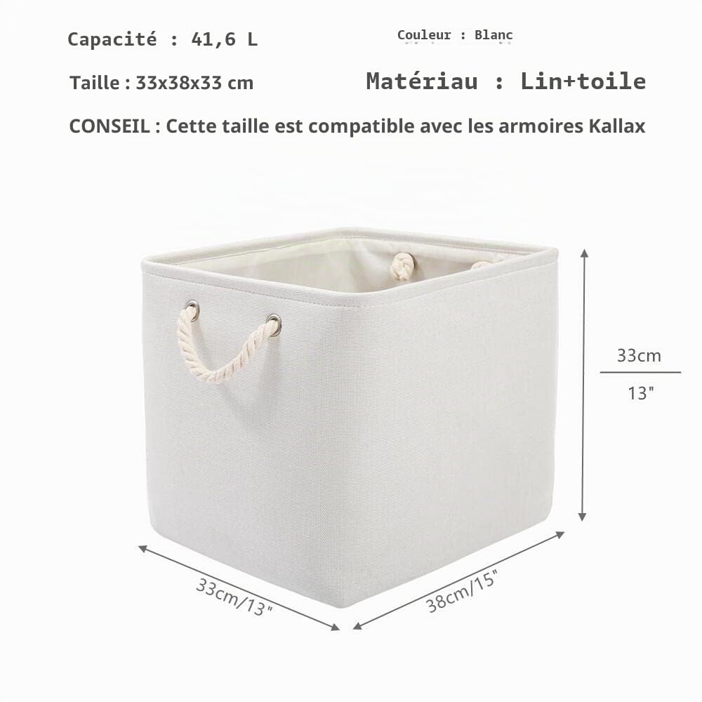 Mangata Cube de Rangement Tissu, Panier Cube de Rangement, Boite de Rangement Pliable pour Jouets, Vêtement 33 x 38 x 33 cm (Lot de 4, Blanche)