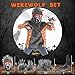 Nalmits Halloween Werewolf Costume for Boys, Deluxe Howling Wolf Suits with Light Up Red Eyes Mask, Gloves, Shoes, Tail, Fangs Dress up for Kids, Horror Mask Party Cosplay Costume, Gold Medium