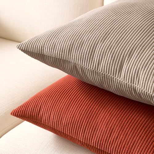 Image of Encasa XO Corduroy Cushion Covers, Boho Pillow Covers, No Inserts Taupe