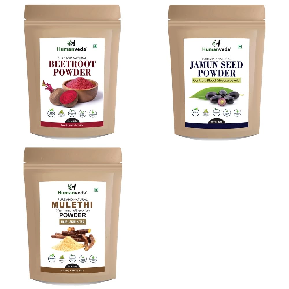 Pure Beetroot Powder, Jamun Seed Powder and Mulethi Licorice Powder Combo Pack for Comprehensive Hair Care and Radiant Glowing Skin Rejuvenation 100% Natural Organic Herbal Fine Powder Face Mask an-picture-18