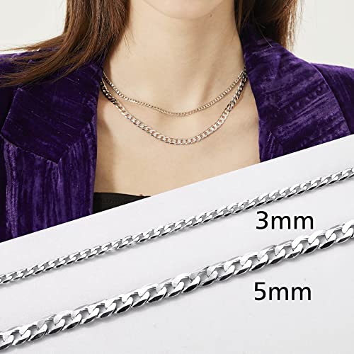 Findchic Sterling Silver Chain Necklace For Women Men 22Inch Regular Flat Italy Cuban Links 5Mm Replacement #TOP6