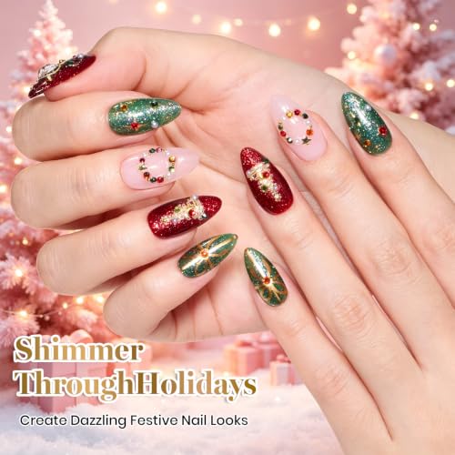 Image of Beetles Christmas Gel Nail Polish Set, Reflective Glitter Red Green Brown