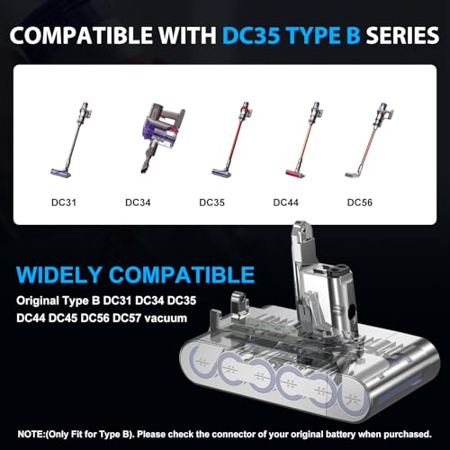 Image of [Type B Upgraded 8.0Ah 22.2V DC35 Replacement Lithium Battery for Dyson Type B DC31 DC34 DC35 DC44 DC45 DC56 DC57 917083-01 Handheld Vacuum Cleaner [ONLY Fit for Dyson Type B] New