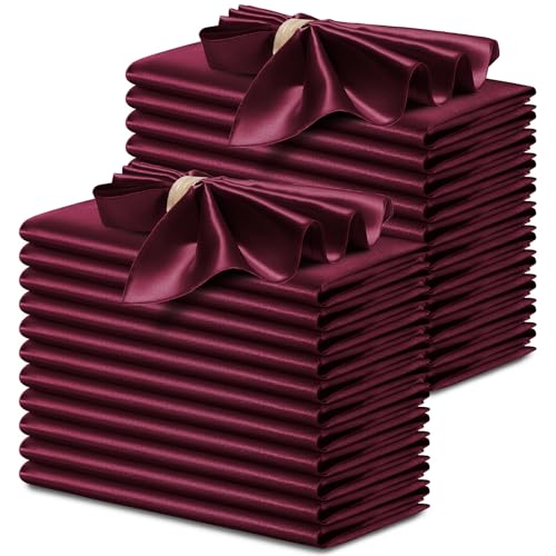 P Pothuiny Lot de 24 Serviettes de Table carrées en Satin Soyeux pour Mariage, Banquet, fête, Restaurant, Thanksgiving, Noël - 43,2 x 43,2 cm - Bordeaux
