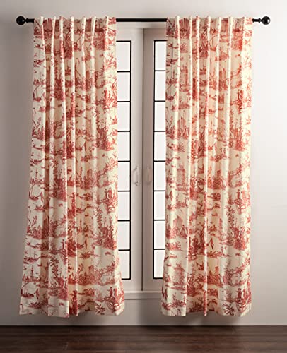 Image of Maison d' Hermine Curtains for Living Room 100% Cotton 50 inchx84 inch (Pack of 1) | 84 inches long Light Filtering Toile Curtains for Windows with Rod and Loop Pockets - Calais - Cardinal