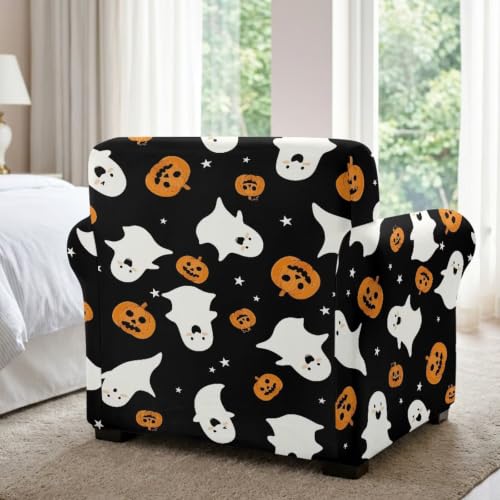 NETILGEN 2 Pieces Split Sofa Armchair Cushion Couch Covers Halloween Cartoon Ghost Stretchy Sofa Elastic Chair Slipcovers with Elastic Bottom Easy to Install Non Slip Furniture Protector - Image 6