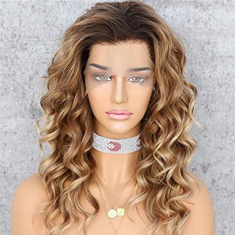 SAPPHIREWIGS Dark Roots Ombre Brown Color Curly No-Tangle Glueless Women Party Daily Makeup Cosplay Party Women Fashion Synthetic Lace Front Wigs 16inch Cover