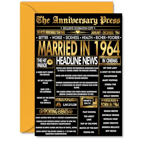 Gold 62nd Anniversary Card for Women and Men