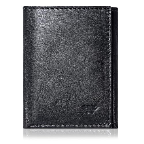 LUXEORIA Leather Wallet for Men, Handcrafted Genuine Leather Travel Wallet, Minimalist Mens Slim Trifold Wallet, Anti-Theft RFID Blocking Wallet for Men's, Tri-fold - Black