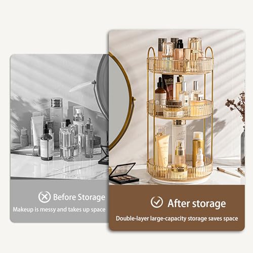 Wolfive 2-layer bathroom counter organizer, large capacity 360° rotating makeup table storage rack, lipstick and skin care storage rack, for bedroom, bathroom, kitchen and other storage(Dark green-2)
