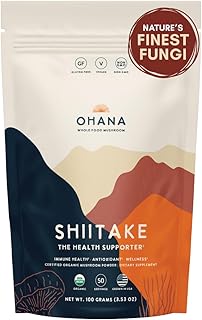 Ohana Shiitake, Organic Mushrooms Powder Blend, USDA-Organic Whole Food Mushroom Supplement, Non-GMO, Gluten-Free, 3.53 oz Bag, Pack of 1
