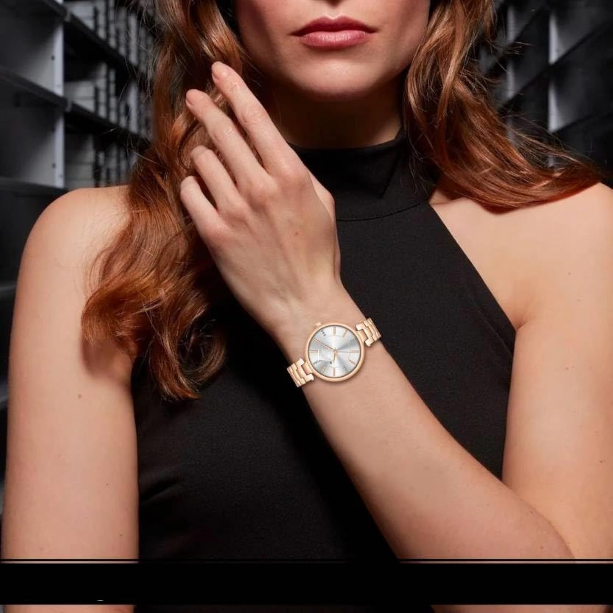 Women's Rose Gold Ladies Watch with Blue Dial & Crystal Markers