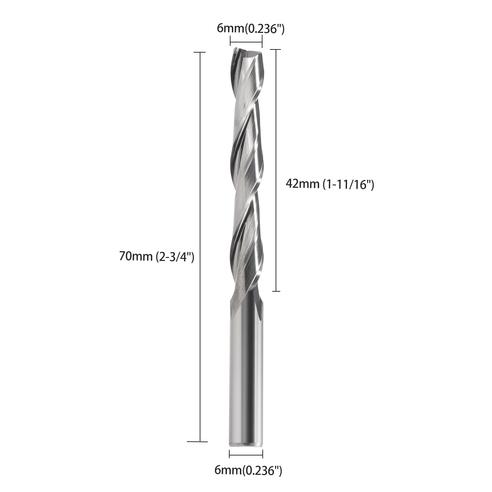 Lot de 5 fraises CNC, tige de 6 mm, diamètre de coupe de 6 mm, longueur de coupe 42 mm, Upcut 2 flûtes, routeur pour couper le bois
