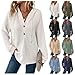 Canbebig Womens Casual Hoodie Waffle Knit Tops Button Down Long Sleeve Pullover Sweatshirt V-Neck Hooded Tops Basic Tee