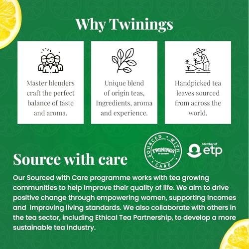 Image of Twinings Green Tea & Lemon, 25 Tea Bags| Pack of 1| Perfectly Balanced & Refreshing Taste| Light, Zesty Lemon Flavour| Low Calorie| Handpicked Green Tea Leaves| Enjoy a Hot Cup of Tea