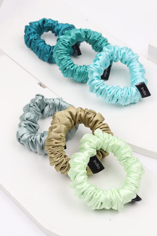 Image of Premium Satin Scrunchies for Women | Hair Bands, Ponytail Holders & Rubber Bands | Skinny, Fluffy, No-Damage Hair Ties | Girls Hair Accessories | Small Size | Pack of 6