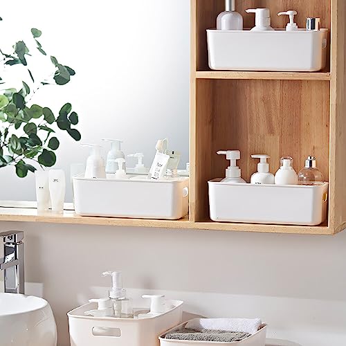GmeDhc 4 Stück Aufbewahrungsbox, Aufbewahrungskorb mit Griffen, Kunststoff Organizer Box, Ordnungsboxen, für Küche, Badezimmer, Küchenschrank, Kosmetik, Kinderzimmer, Büro