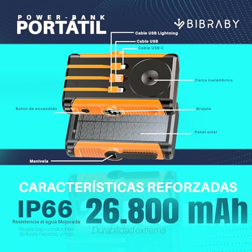 Power bank solar 26800mAh inalámbrica y cargador portátil con 5 puertos 22,5W 7