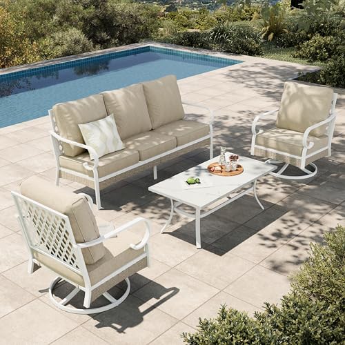 HERA'S HOUSE 4-Piece Patio Furniture Set with Metal & Rattan