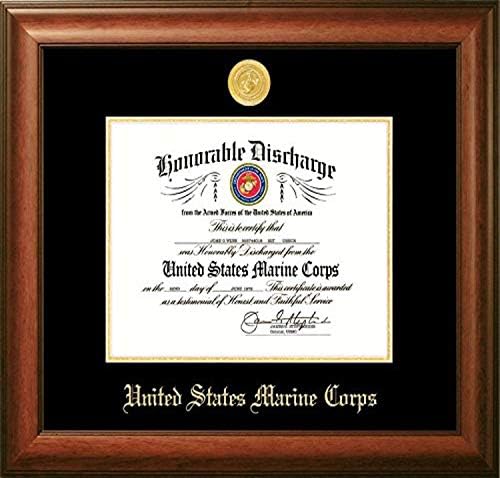 Campus Images MADSW002 Marine Discharge Frame with Gold Medallion, 8.5" x 11", Walnut