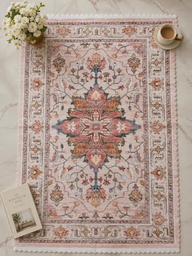 Image of RD TREND Carpet for Hall Digital Printed Carpet for Living Room 52x84 inch | Anti Slip Backing Rug for Bedroom Floor & Home Decor | Nude Pink