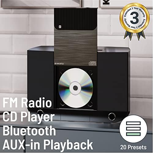 Oakcastle HIFI100 CD Player with Bluetooth | Built-in 40 Watt Speakers, Slim Micro Hifi Stereo System with FM Radio | AUX, MP3, custom equalizer, remote control.