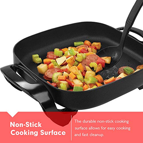 Caynel 12 x 12 Inch Nonstick Ceramic Electric Skillet with Glass Lid, Aluminum Body, 1400-Watts, Adjustable Temperature Controller Goes Up to 460 Degrees for Fry, Bake, Steam or Simmer, Easy to Clean (Black)