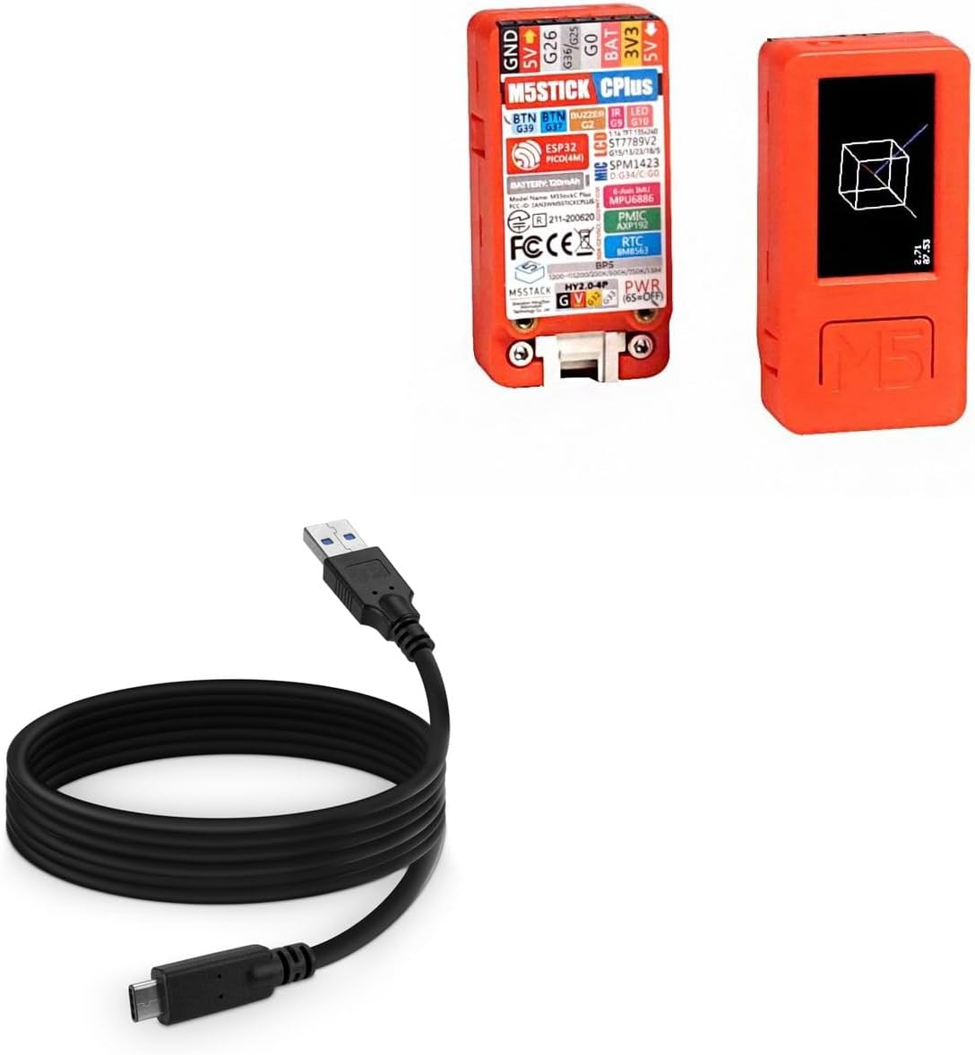 Cable Compatible with M5Stack M5StickC Plus ESP32-PICO Mini IoT Development Kit - DirectSync - USB 3.0 A to USB 3.1 Type C, USB C Charge and Sync Cable - 6ft - Black