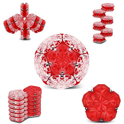 Dyrdm Magnetic Fidget Sphere 12 Pcs Magnetic Pentagons Magnet Sphere Fidget Toys Magnetic Building Blocks Stress Relief Desk Toys For Adults Red #TOP1