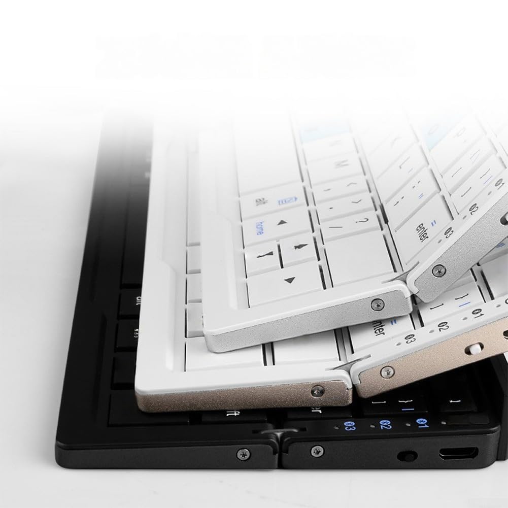 Tastiera pieghevole compatta ultra sottile tascabile ricaricabile wireless multi-dispositivo con supporto magnetico per laptop, tablet, telefono, pendolarismo 202 x 89 mm (bianco)