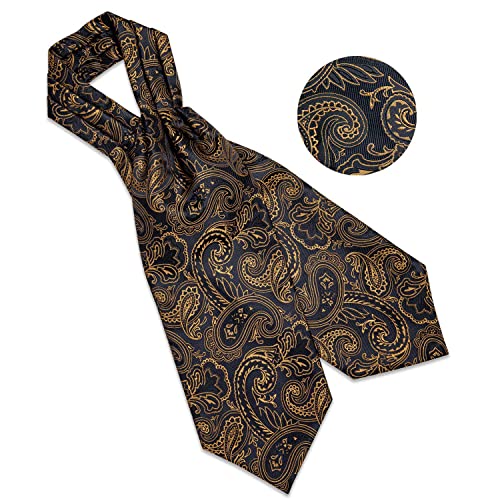 Image of DiBanGu Silk Woven Ascot Cravat with Pocket Square Set for Men | Paisley Ascot,Wrinkle-Resistant,Silky Smooth,Easy to Match,Cufflinks,Tie Ring,Wedding,Ceremonies,Party Occasions,Banquet