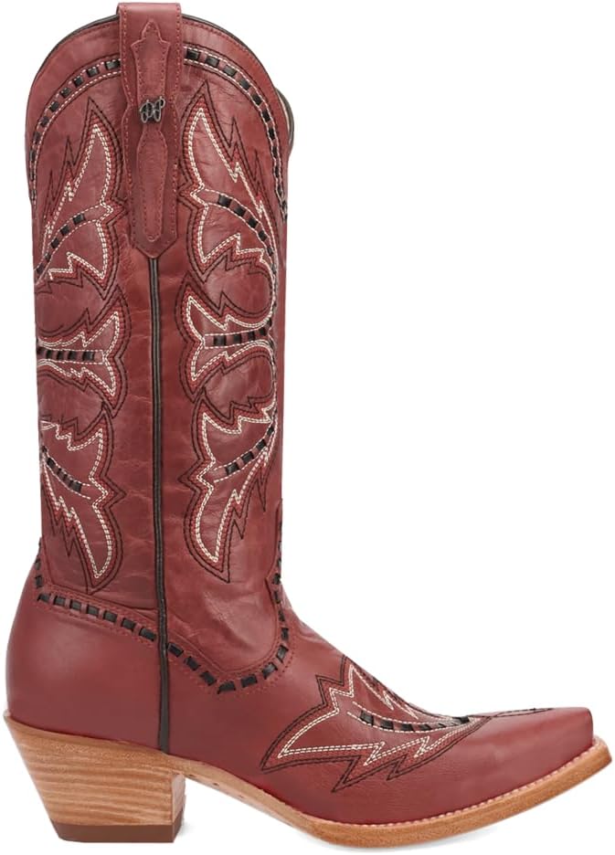 Dan Post Boots Womens Mesa Embroidered Snip Toe Pull On Casual Boots Mid Calf Low Heel 1-2" - Red